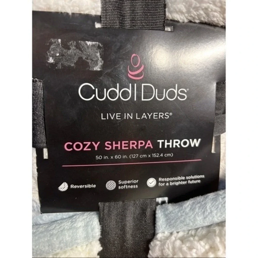 Cuddl Duds Cozy Plush Sherpa Throw Blanket Buffalo Blue Plaid 50